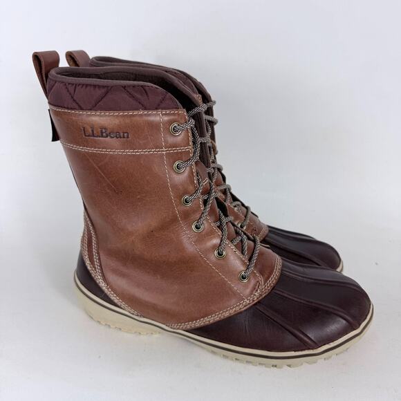 L.L. Bean Mid-Calf Duck Boots Women's 8.5 Brown Leather Lace-Up Insulated - Picture 2 of 10